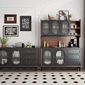 Elegant Entryway Console Cabinet And Sideboard With Glass Doors Drawers And Decorative Plants