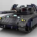 Futuristic Military Tank Design With Turret Tracks Yellow Lights And Multiple Views