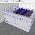 Stainless Steel Open Display Counter With Black And White Containers On White Tiled Wall