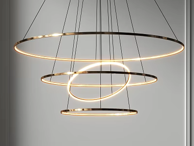 Modern Three Ring Circular Chandelier With Hanging Metal Frame And LED Light Strips For Interior 3d model