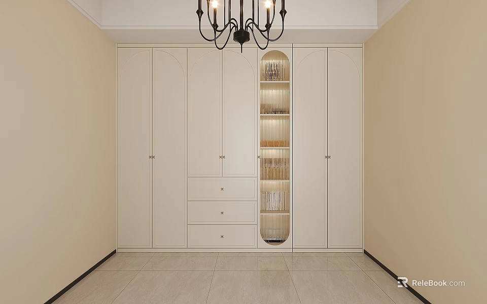 Modern Minimalist White Wardrobe Interior Design With Open Display Shelves And Drawers 3d model 