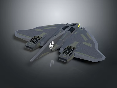 Futuristic Stealth Aircraft With Gray Yellow Color And Aerodynamic Wing Design 3d model