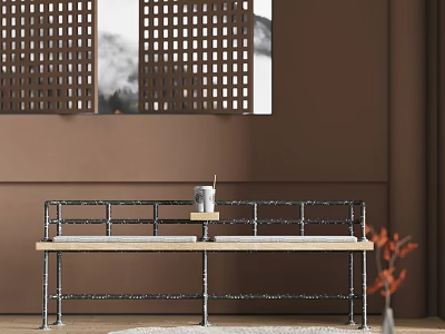 Modern Public Chair With Metal Frame And Wooden Seat In Interior Decor Setting 3d model