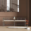Modern Public Chair With Metal Frame And Wooden Seat In Interior Decor Setting