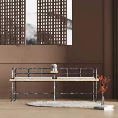 Modern Public Chair With Metal Frame And Wooden Seat In Interior Decor Setting 3d model