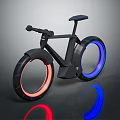 Modern Futuristic Bicycle Design With Illuminated Red Blue Wheels And Reflective Surface