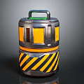 Daily Electrical Appliance With Cylindrical Design Green Handle Yellow Black Stripes And Silver Body