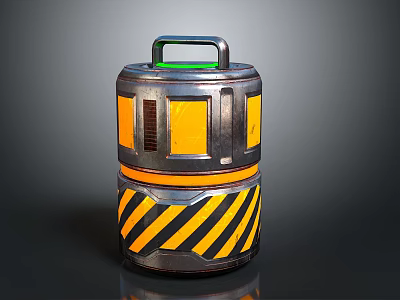 Daily Electrical Appliance With Cylindrical Design Green Handle Yellow Black Stripes And Silver Body 3d model