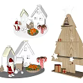 Festive Christmas Decorative Ornament Set with Santa Houses Wooden Tree Star and Candy Canes Gifts