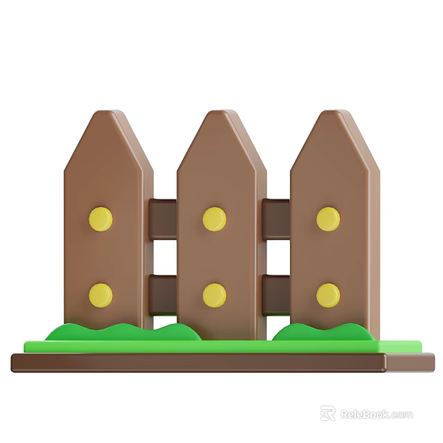 Decorative Ornament Set With Brown Fences Pointed Tops Yellow Dots Green Wavy Decorations And Base 3d model 