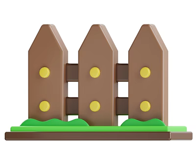 Decorative Ornament Set With Brown Fences Pointed Tops Yellow Dots Green Wavy Decorations And Base 3d model