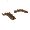 Two Arched Wooden Miniature Bridges With Ornate Railings For Decoration