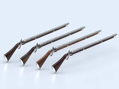 Four Rifles With Wooden Stocks And Metal Barrels Arranged On White Background 3d model