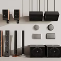 Different Types of Audio Speakers Including Wall Mounted and Floor Standing Units