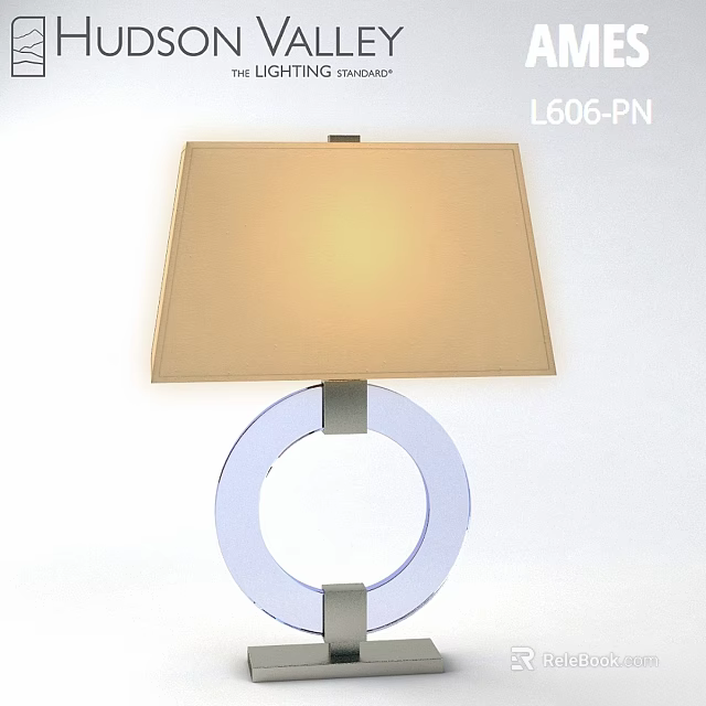 Modern Table Lamp With Beige Square Lampshade And Transparent Circular Ring Base 3d model 