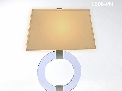 Modern Table Lamp With Beige Square Lampshade And Transparent Circular Ring Base 3d model