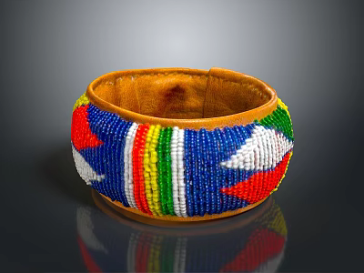 Colorful Beaded Bracelet With Striped Pattern Red Blue White Green Yellow Beads And Leather Lining 3d model