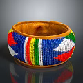 Colorful Beaded Bracelet With Striped Pattern Red Blue White Green Yellow Beads And Leather Lining