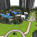 High Rise Residential Complex With Central Water Feature And Green Courtyard 3d model