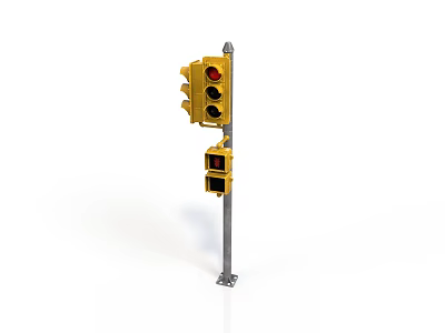 Yellow Traffic Light Structure With Metal Pole And Multiple Signal Lights 3d model