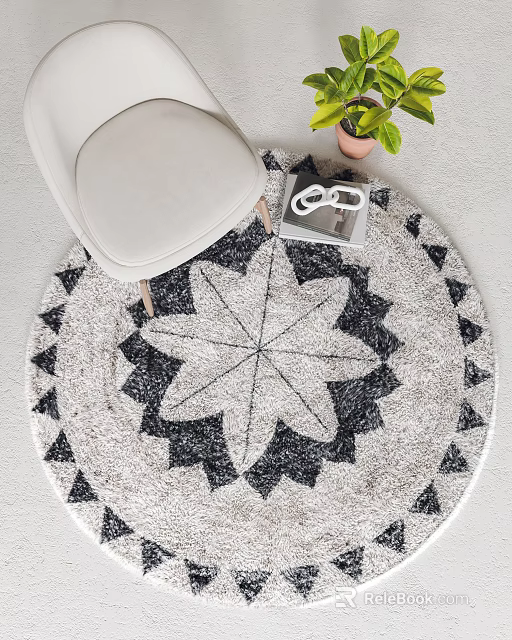 Modern Public Chair With Soft Cushion On Star Patterned Rug And Green Plant 3d model 