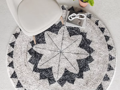 Modern Public Chair With Soft Cushion On Star Patterned Rug And Green Plant 3d model