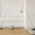 Modern Arched Floor Lamps Design with Black Base Wooden Floor White Wall Interior and Books