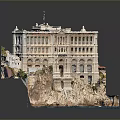 Luxurious Cliffside Building With Classical Design Multiple Windows Balconies And Blue Water View