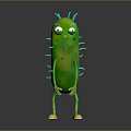 Green Spiky Pickle Character With Big Eyes And Yellow Feet Animated Creature