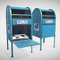 Two Blue US Mail Mailboxes With Open Door And Letters 3d model