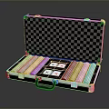 Open Metal Suitcase With Checkerboard Lining And Colorful Tiles Cards Game Set