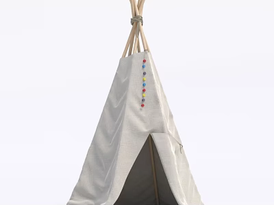 Light Gray Tepee Style Tent With Colorful Decorative Patterns And Wooden Poles 3d model