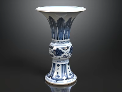 Blue And White Porcelain Vase With Feather Patterns And Decorative Base 3d model