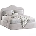 Modern Bedroom Bed Interior Design With Upholstered Headboard Pillows And Linen Blankets