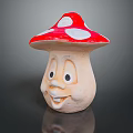 Cute Food Mushroom with Red Cap White Spots Smiling Face Round Eyes and Curved Mouth