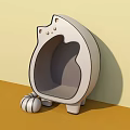 Pet Interactive Area With Cat Shaped Light Gray Bed And Striped Ball