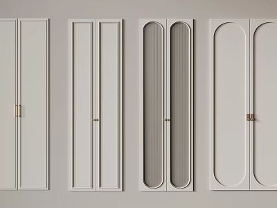White Wardrobe Doors Various Designs With Golden Handles And Different Styles 3d model