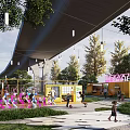 Vibrant Under Bridge Container Space With Greenery People Activities And Play Area