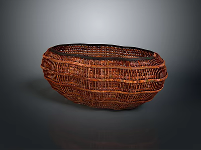 Oval Shaped Woven Basket In Natural Brown For Home Decor And Storage 3d model