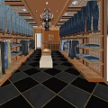 Fashionable Clothing Store Featuring Jeans Display Racks Chandelier Diamond Patterned Floor And Mannequin