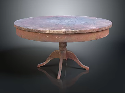 Elegant Round Table With Textured Marble Top And Three Metal Legs 3d model