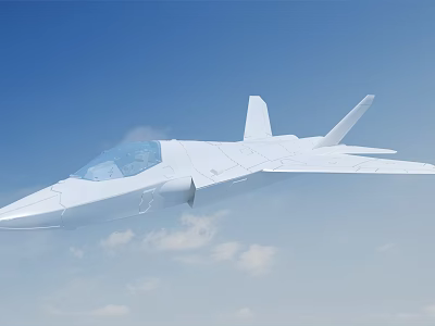 White Modern Fighter Jet Flying In Clear Blue Sky With Clouds 3d model