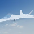White Modern Fighter Jet Flying In Clear Blue Sky With Clouds