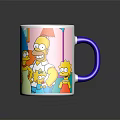 Colorful Simpsons Family Cartoon Mug With White Body Blue Rim And Handle