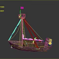 Wooden Ship Model With Canadian Flag Mast Rigging And Decorative Bow