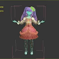 Game and Movie Character With Blue Long Hair Pink Dress Flower Accessory Open Arms Pose