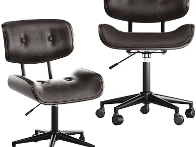 Modern Brown Leather Office Chair With Button Tufted Backrest And Swivel Wheels 3d model