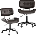 Modern Brown Leather Office Chair With Button Tufted Backrest And Swivel Wheels