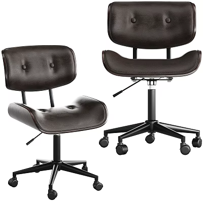 Modern Brown Leather Office Chair With Button Tufted Backrest And Swivel Wheels 3d model