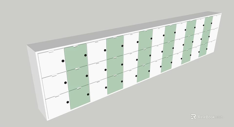 Modern Entryway Cabinet Sideboard With White Green Doors Drawers And Black Knobs 3d model